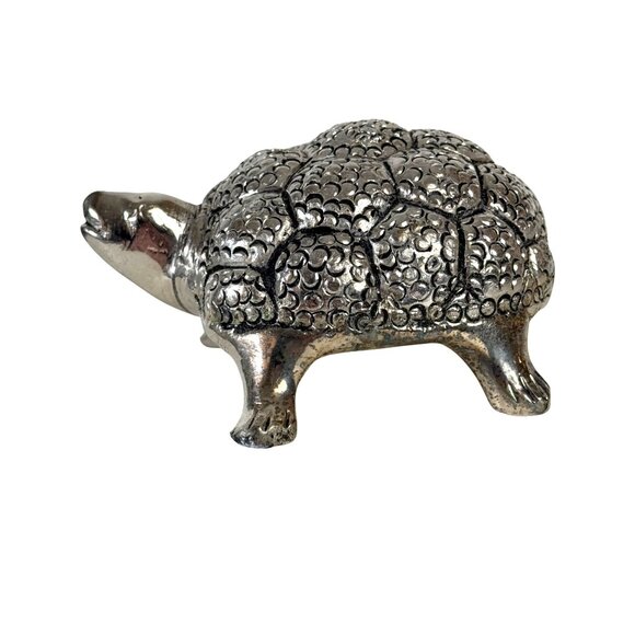 White Metal Tortoise Sculpture Embossed Silver Tone Nautical Beach Home Decor - Picture 3 of 13
